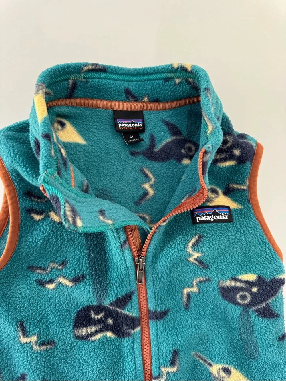 Patagonia Teal Fleece Vest with Rust Trim Size 3T